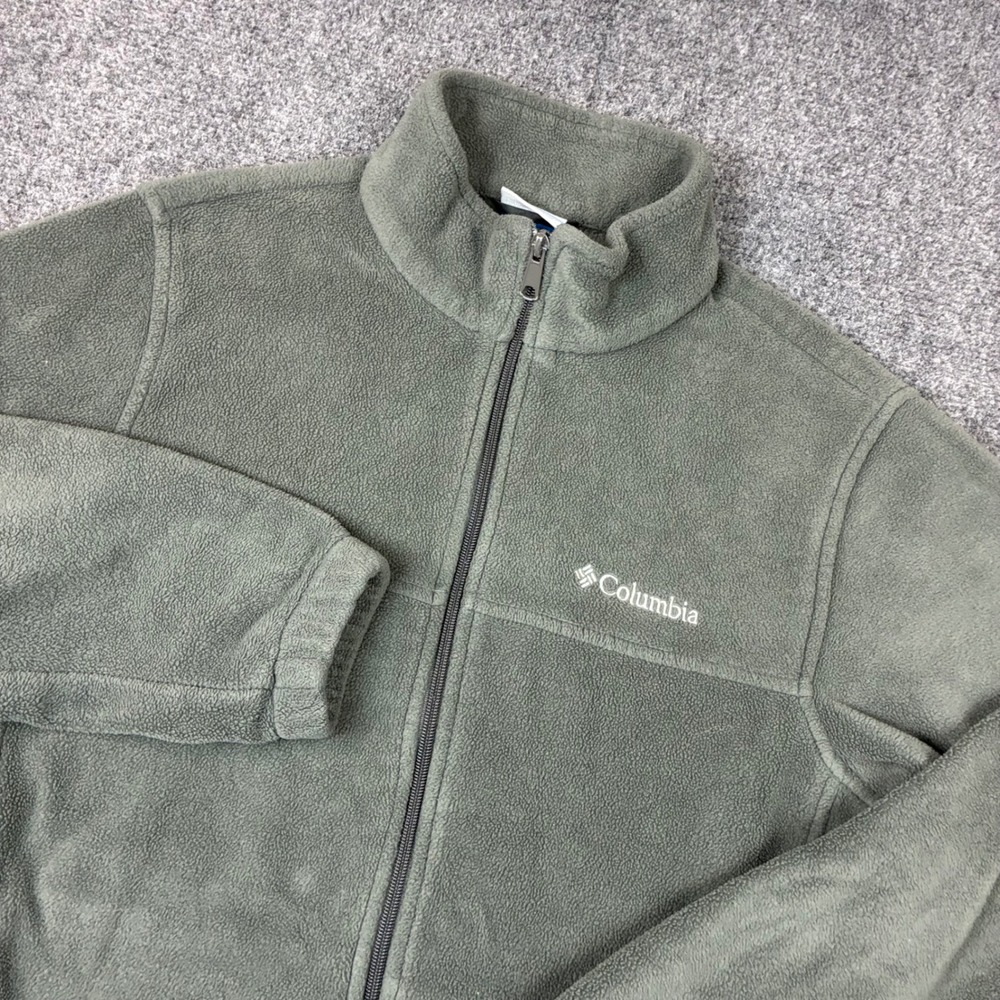 Columbia Mens Size Medium Fleece Full Zip Jacket Olive Green Mock Neck
